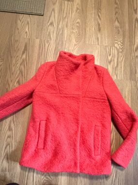 Zara Coral Red Teddy Bouclé Jacket